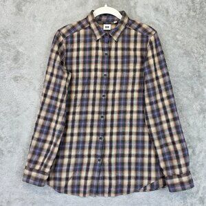 Uniqlo Shirt Womens Large Brown Beige Plaid Button Down Long Sleeve 100% Cotton